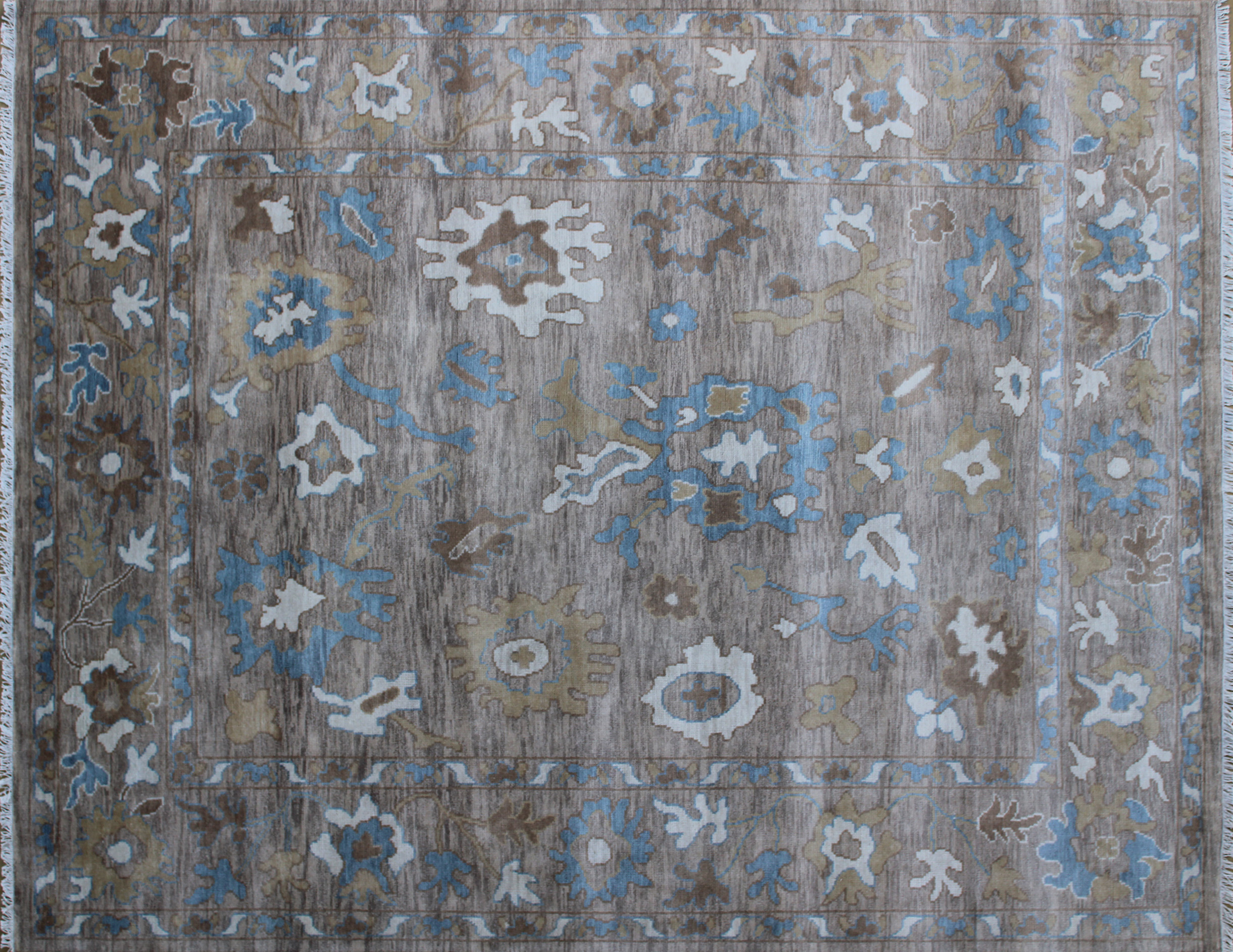 Oushak Classic Beige Wool Rug 8ft x 10ft - Handknotted Carpet Manufacturer Mirzapur
